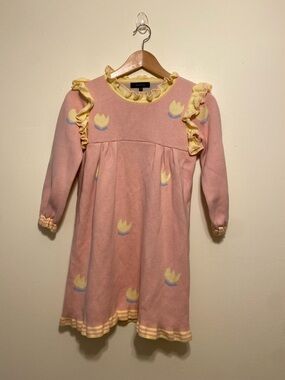ROANJANE Pink & Yellow Ruffle Trim Knit Kids Dress. Size co 10